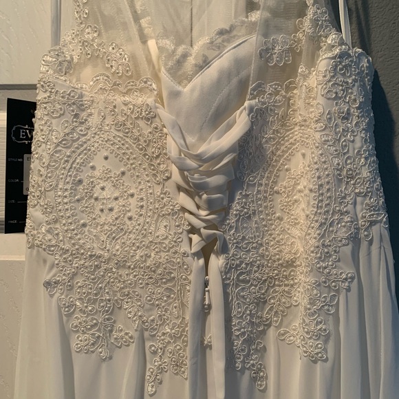 Sheer Dress Ivory A-line Corset Back Chiffon off white beaded - Picture 5 of 12